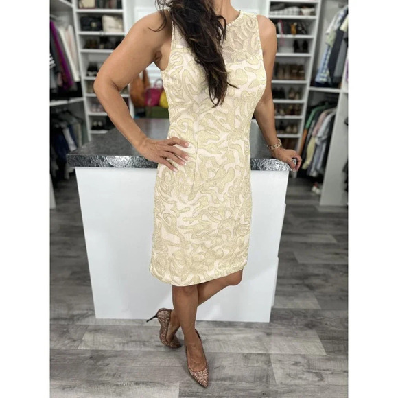 Sue Wong Champagne Gold Lace Sheath Dress $295 - Picture 10 of 13